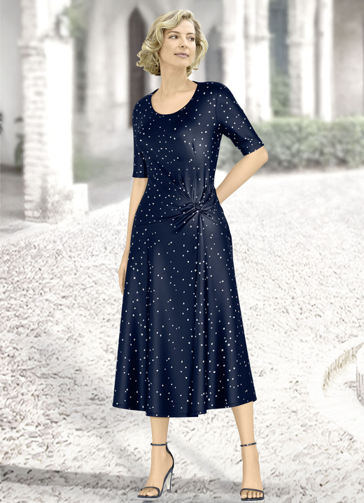 Abendkleider - Kleid mit Knoten-Optik, in Größe 038 bis 054, in Farbe MARINE-SILBER