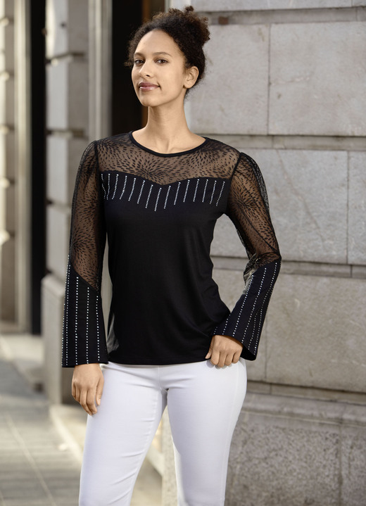 Anlassblusen - Shirt-Tunika mit Nietenzier, in Größe 036 bis 052, in Farbe SCHWARZ Ansicht 1