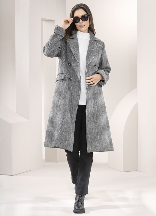 Jacken, Mäntel, Blazer - Mantel mit Pattentaschen Jacken, Mäntel, Blazer - Mantel mit Pattentaschen, in Größe 036 bis 052, in Farbe SCHWARZ-NATURWEISS