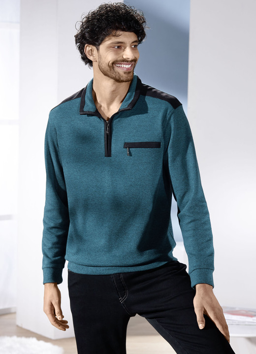 Hemden, Pullover & Shirts - Troyer mit Brusttasche Ansicht 2 Hemden, Pullover & Shirts - Troyer mit Brusttasche, in Größe 046 bis 062, in Farbe PETROL MELIERT Ansicht 2