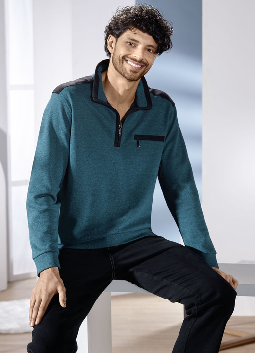 Hemden, Pullover & Shirts - Troyer mit Brusttasche, in Größe 046 bis 062, in Farbe PETROL MELIERT Ansicht 1