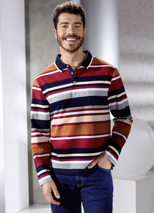 Hemden, Pullover & Shirts - Poloshirt mit Seitenschlitzen, in Größe 046 bis 062, in Farbe DUNKELROT-MARINE-TERRA Ansicht 1