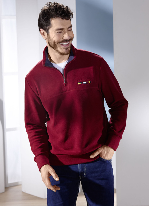Hemden, Pullover & Shirts - Fleecetroyer in 3 Farben, in Größe 046 bis 064, in Farbe DUNKELROT Ansicht 1