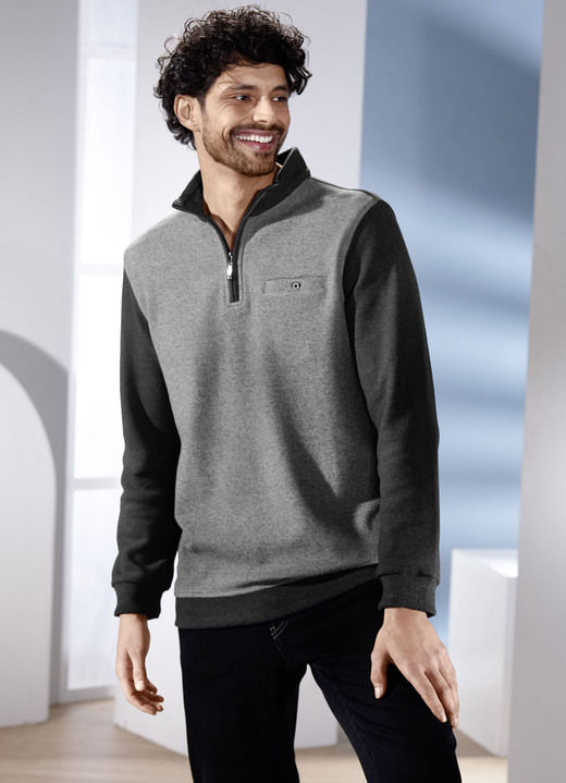 Hemden, Pullover & Shirts - Troyer von „Milano Italy“, in Größe 3XL (64/66) bis XXL (60/62), in Farbe GRAU-ANTHRAZIT MELIERT Ansicht 1