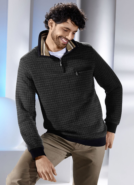 Hemden, Pullover & Shirts - Troyer mit Brusttasche, in Größe 046 bis 062, in Farbe ANTHRAZIT MELIERT