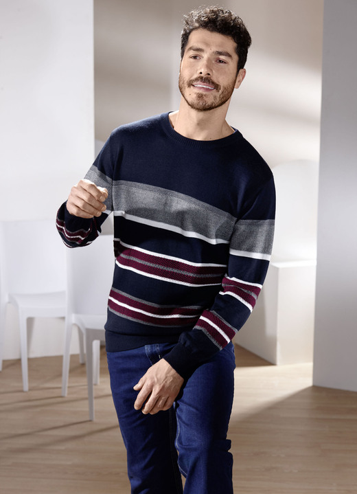 Hemden, Pullover & Shirts - Rundhalspullover in 2 Farben, in Größe 046 bis 062, in Farbe MARINE GESTREIFT Ansicht 1