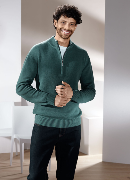 Hemden, Pullover & Shirts -  Unifarbener Stehkragenpullover in 3 Farben, in Größe 046 bis 062, in Farbe PETROL Ansicht 2