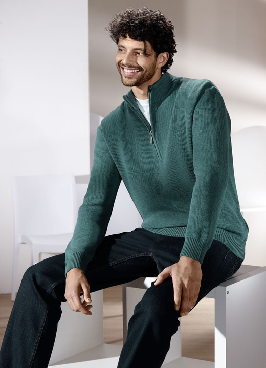Hemden, Pullover & Shirts -  Unifarbener Stehkragenpullover in 3 Farben, in Größe 046 bis 062, in Farbe PETROL Ansicht 1