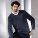Hemden, Pullover & Shirts - Unifarbener V-Pullover in 4 Farben, in Größe L(52/54) bis XL(56/58), in Farbe DUNKELBLAU MELIERT – Farbe DUNKELBLAU MELIERT – Ansicht 2