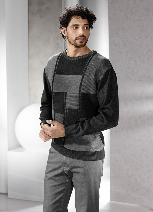 Hemden, Pullover & Shirts - Rundhalspullover in 2 Farben, in Größe 046 bis 062, in Farbe ANTHRAZIT-GRAU MELIERT Ansicht 1