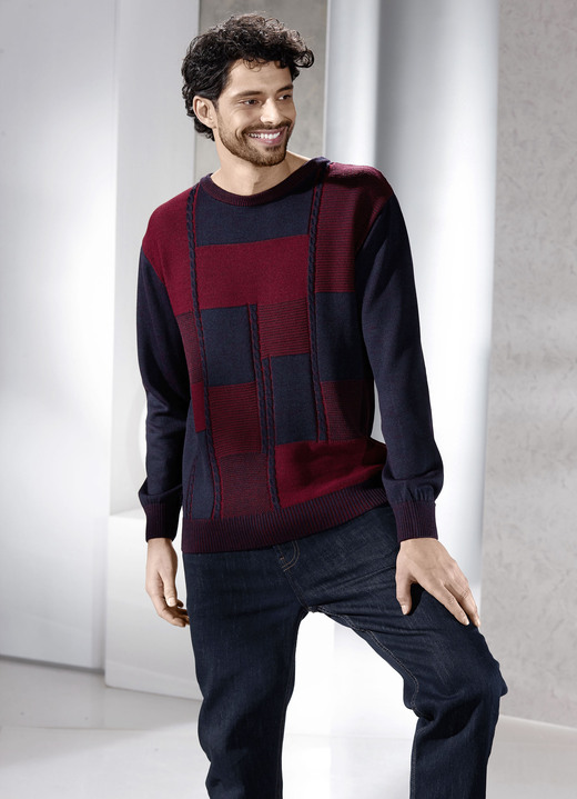 Hemden, Pullover & Shirts - Rundhalspullover in 2 Farben, in Größe 046 bis 062, in Farbe BORDEAUX-MARINE MELIERT Ansicht 1
