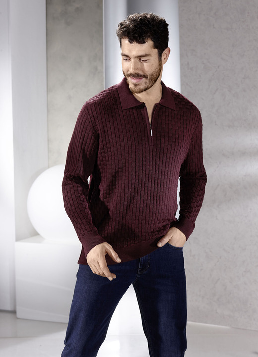 Hemden, Pullover & Shirts - Polopullover mit kurzem Reißverschluss in 3 Farben, in Größe 046 bis 062, in Farbe BORDEAUX Ansicht 1