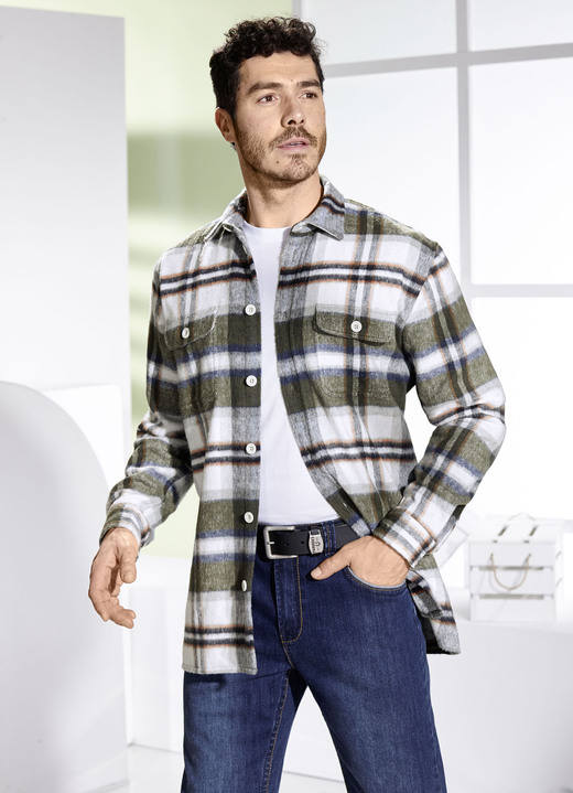 Hemden, Pullover & Shirts - Kariertes Overshirt, in Größe 3XL bis XXL, in Farbe KHAKI-WOLLWEISS KARIERT Ansicht 1