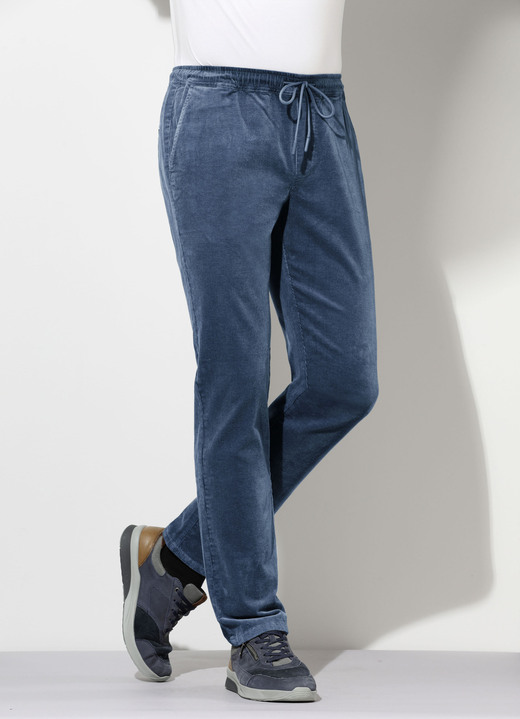 Hosen - Schlupfcordhose mit Gummibund rundum in 3 Farben, in Größe 024 bis 060, in Farbe JEANSBLAU Ansicht 1