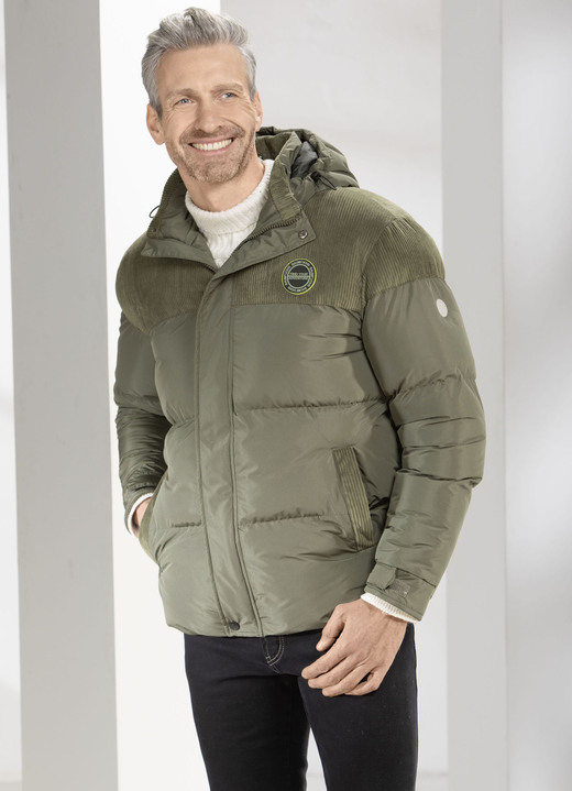 Sakkos & Jacken - Steppjacke mit Cordbesatz, in Größe 3XL (58) bis XXL (56), in Farbe OLIV Ansicht 2