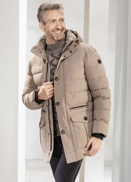 Sakkos & Jacken - Steppjacke mit abtrennbarer Kapuze, in Größe 048 bis 060, in Farbe DUNKELBEIGE Ansicht 1