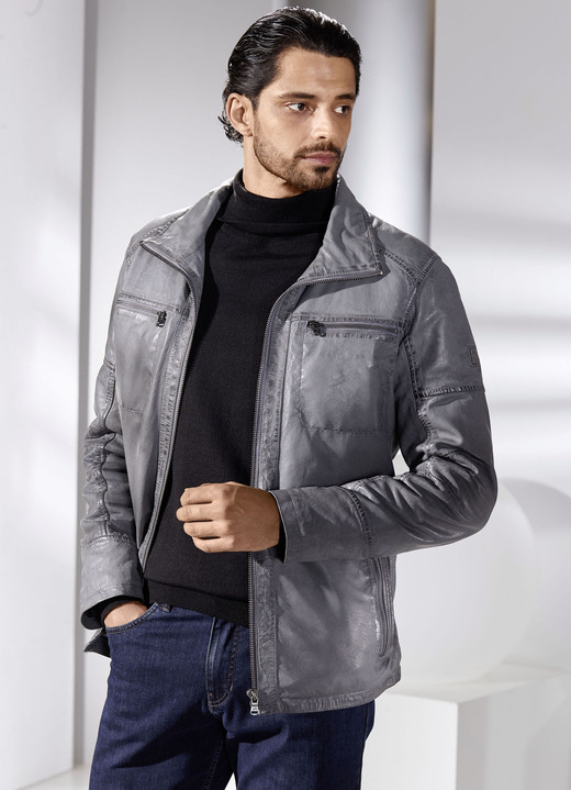 Ledermode - Lederkurzjacke mit Stehumlegekragen, in Größe 048 bis 062, in Farbe ANTIKCOGNAC Ansicht 5