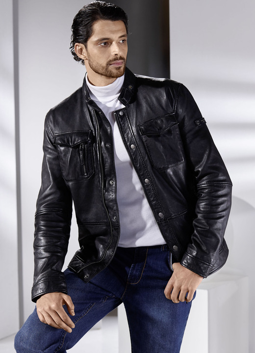 Ledermode - Lederkurzjacke von „Cabrini“, in Größe 048 bis 060, in Farbe ANTIK SCHWARZ Ansicht 4