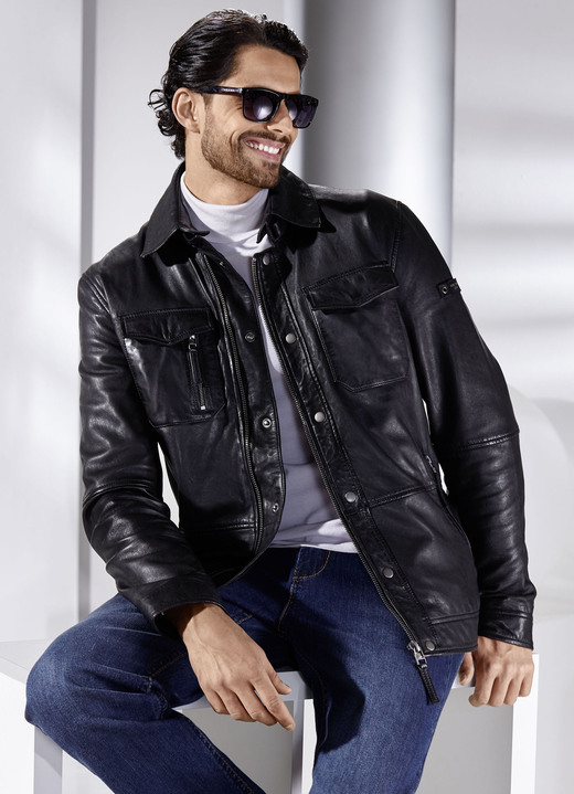 Ledermode - Lederkurzjacke von „Cabrini“ Ledermode - Lederkurzjacke von „Cabrini“, in Größe 048 bis 060, in Farbe ANTIK SCHWARZ