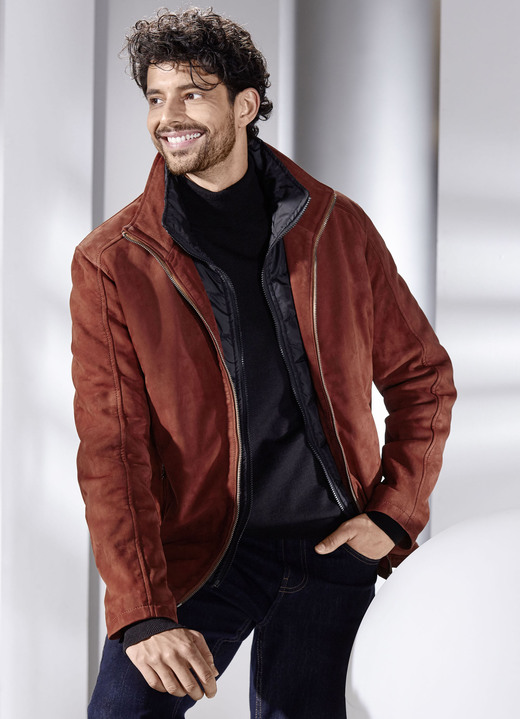 Ledermode - Lederkurzjacke mit Innentaschen, in Größe 048 bis 062, in Farbe ZIEGELROT Ansicht 3