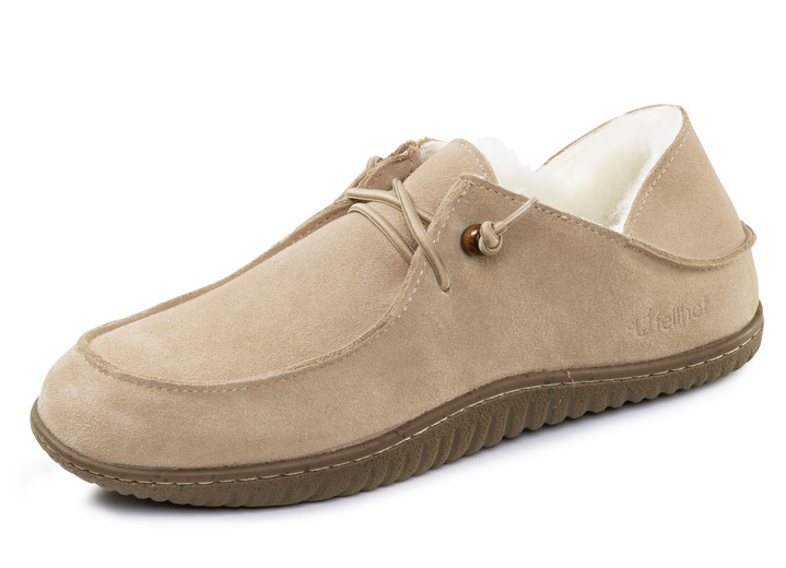 Mode - Gefütterte Herren-Slipper, Winterschuhe, mit Lammfell, in Größe 040 bis 046, in Farbe BEIGE Ansicht 1