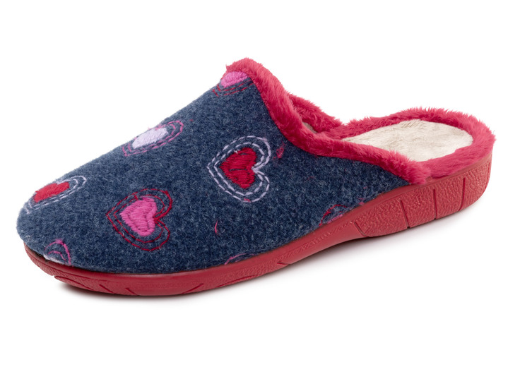 Hausschuhe - Laurina, warme Damen-Hausschuhe, mit Plüsch, in Größe 036 bis 041, in Farbe BLAU-ROT Ansicht 1