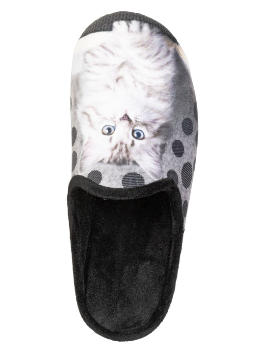 Hausschuhe - Laurina, klassische Damen-Hausschuhe, mit Katzen-Motiv, in Größe 036 bis 042, in Farbe SCHWARZ-MULTICOLOR Ansicht 2
