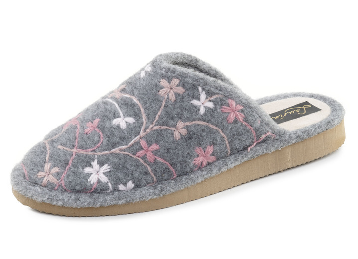 Hausschuhe - Laurina, leichte Damen-Hausschuhe, mit bunter Blüten-Stickerei, in Größe 036 bis 042, in Farbe BLAU Ansicht 4