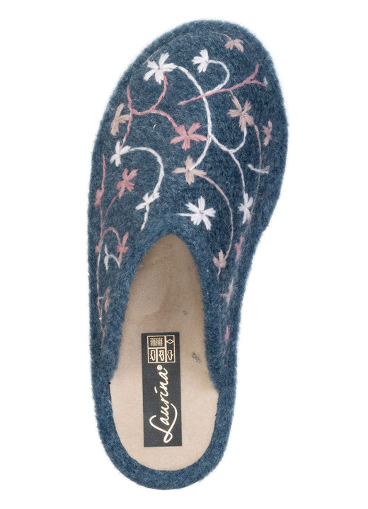 Hausschuhe - Laurina, leichte Damen-Hausschuhe, mit bunter Blüten-Stickerei, in Größe 036 bis 042, in Farbe BLAU Ansicht 2