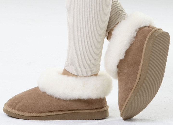 Hausschuhe - ELENA EDEN, warme Damen-Hausschuhe, Weite G, mit Lammfell, in Größe 036 bis 042, in Farbe TABAKBRAUN Ansicht 4