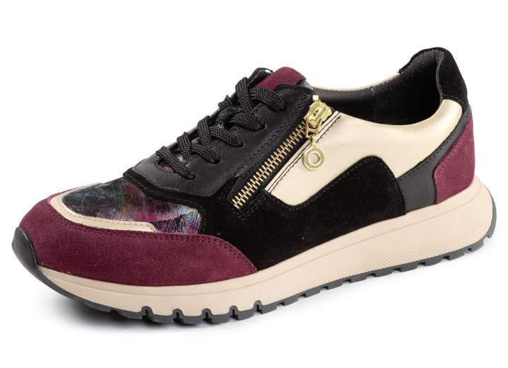Mode - LAURA KENT, stylische Damen-Sneaker, Weite G, mit herausnehmbarem Fußbett, in Größe 035 bis 041, in Farbe SCHWARZ-BORDEAUX-GOLD Ansicht 1