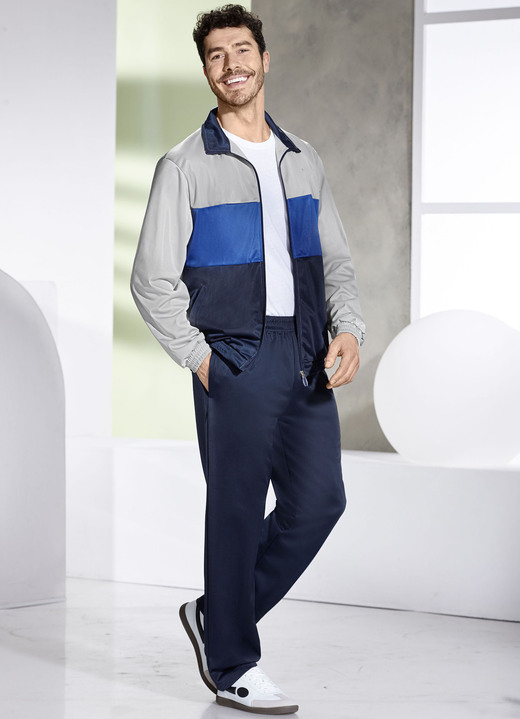 Sport- & Freizeitmode - Freizeitanzug mit elastischen Bund, in Größe 3XL (58) bis XXL (56), in Farbe GRAU-ROYALBLAU-MARINE Ansicht 1