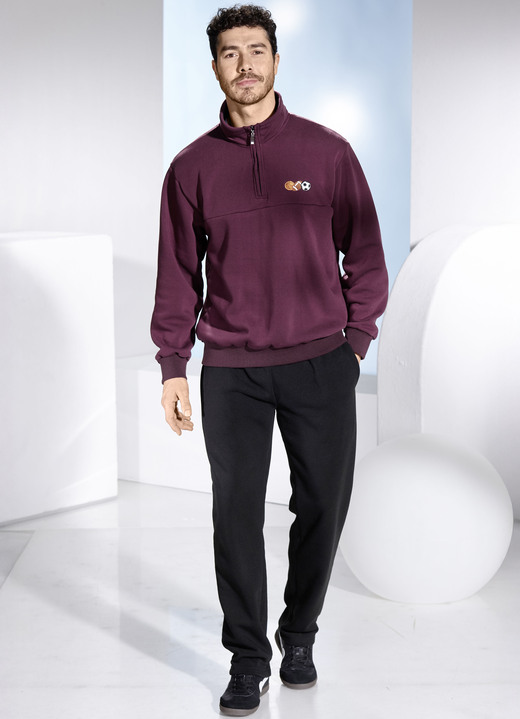 Sport- & Freizeitmode - Freizeitset mit kurzem Reißverschluss, in Größe 3XL (58) bis XXL (56), in Farbe BORDEAUX-SCHWARZ Ansicht 3