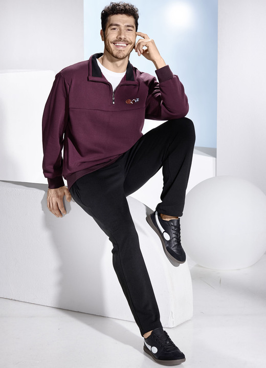 Sport- & Freizeitmode - Freizeitset mit kurzem Reißverschluss, in Größe 3XL (58) bis XXL (56), in Farbe BORDEAUX-SCHWARZ Ansicht 2