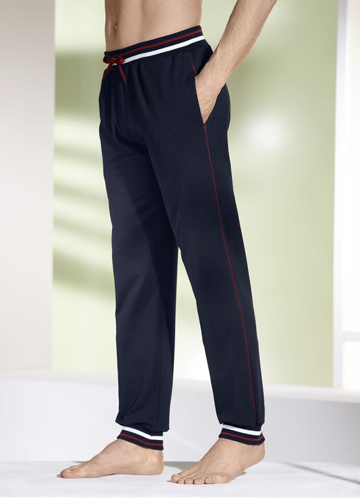 Freizeitmode & Bademäntel - Hose mit Ripp-Bündchen, in Größe 024 bis 062, in Farbe MARINE Ansicht 1