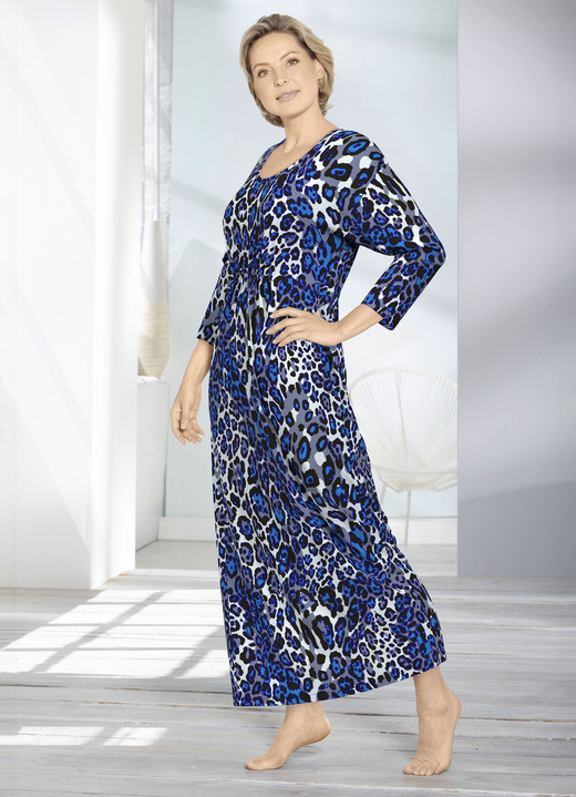 Hauskleider - Kaftan - Made in Germany, in Größe 3XL (56/58) bis XXL (52/54), in Farbe MARINE-BLEU-AQUA-BUNT