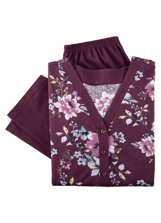 Schlafanzüge & Shortys - Schlafanzug mit Blende und Knopfleiste sowie langen Ärmeln, in Größe 036 bis 054, in Farbe OLIV-BEERE-BUNT Ansicht 3