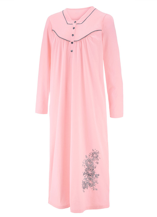 Mode - Wadenlanges Nachthemd mit langen Ärmeln , in Größe 038 bis 062, in Farbe LACHS Ansicht 2