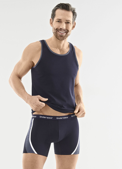 Unterwäsche - Dreierpack Achselshirts aus Feinjersey, in Größe 005 bis 011, in Farbe 2X NAVY, 1X SCHWARZ Ansicht 1