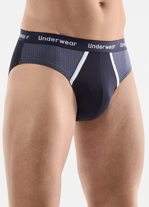 Unterwäsche - Dreierpack Slips mit bedruckten Einsätzen, in Größe 004 bis 010, in Farbe 2X NAVY, 1X SCHWARZ Ansicht 1