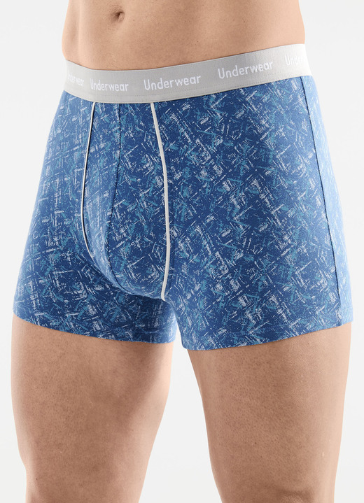 Unterwäsche - Dreierpack Pants mit Alloverdruck, in Größe 005 bis 011, in Farbe 3X BLAU-GRAU-TÜRKIS