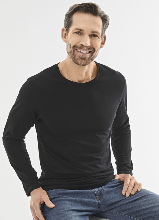 Unterwäsche - Zweierpack Shirts mit langen Ärmeln, in Größe 005 bis 011, in Farbe 2X SCHWARZ
