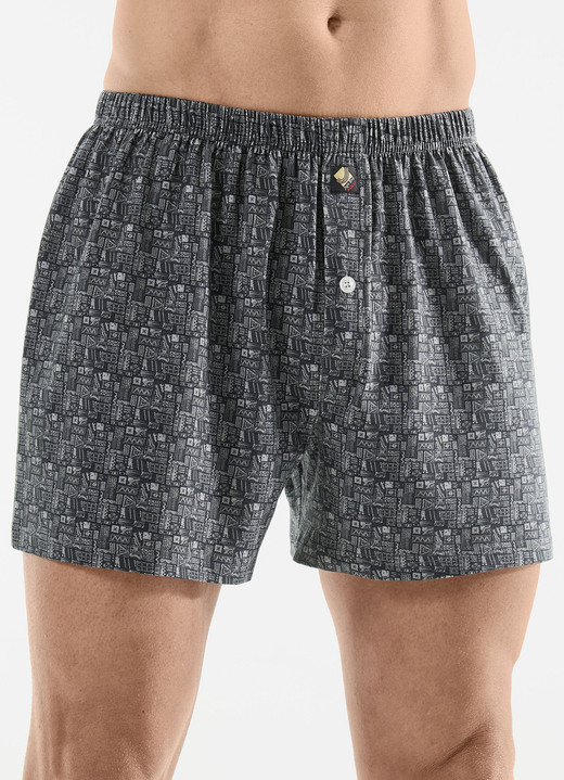 Unterwäsche - Dreierpack Boxershorts mit Alloverdessin, in Größe 005 bis 016, in Farbe 3X ANTHRAZIT-GRAU
