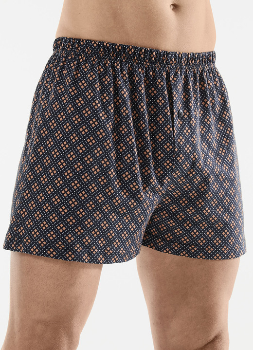 Unterwäsche - Viererpack Boxershorts mit knöpfbarem Eingriff, in Größe 005 bis 016, in Farbe 2X NAVY-BUNT, 2X UNI NAVY