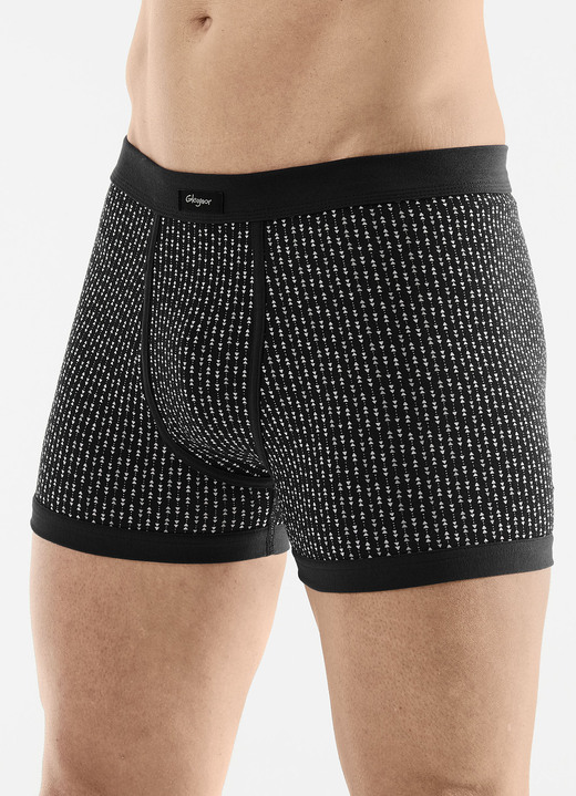 Unterwäsche - Viererpack Unterhosen mit Eingriff aus Feinjersey, in Größe 005 bis 011, in Farbe 2X SCHWARZ-BUNT, 2X UNI SCHWARZ