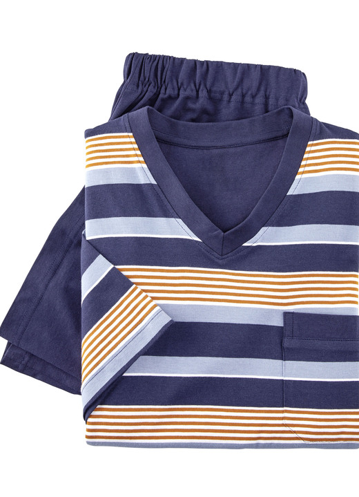 Nachtwäsche - Zweierpack Shortys mit V-Ausschnitt Ansicht 4 Nachtwäsche - Zweierpack Shortys mit V-Ausschnitt, in Größe 046 bis 062, in Farbe 1X GRAFIT-GRÜN-BUNT, 1X MARINE-COGNAC-BUNT Ansicht 4