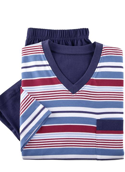 Nachtwäsche - Zweierpack Shortys mit V-Ausschnitt Ansicht 2 Nachtwäsche - Zweierpack Shortys mit V-Ausschnitt, in Größe 046 bis 062, in Farbe 1X BLAU-BORDEAUX-MARINE, 1X RAUCHBLAU-TÜRKIS-NAVY Ansicht 2