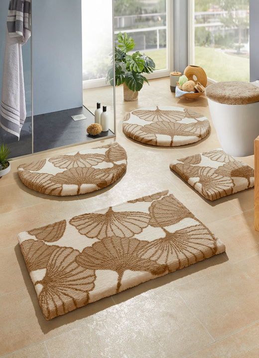 Badgarnituren - Badgarnitur mit Ginkgoblätter-Motiv, in Größe 100 (Vorleger halbrund, 50/ 80 cm) bis 112 (WC-Deckelbezug, 47/ 50 cm), in Farbe CAPPUCCINO Ansicht 2