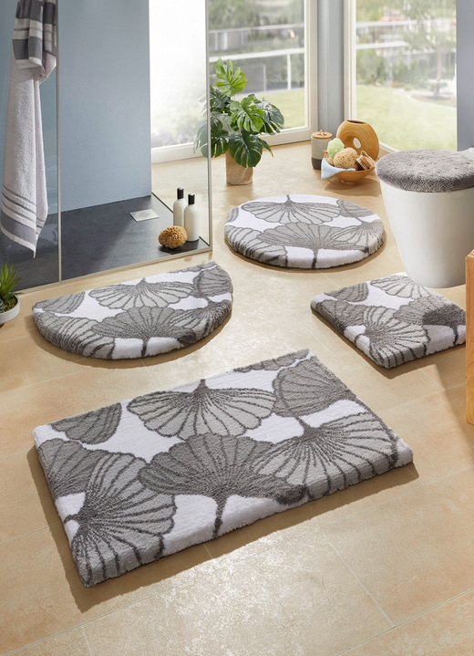 Badgarnituren - Badgarnitur mit Ginkgoblätter-Motiv, in Größe 100 (Vorleger halbrund, 50/ 80 cm) bis 112 (WC-Deckelbezug, 47/ 50 cm), in Farbe CAPPUCCINO Ansicht 4