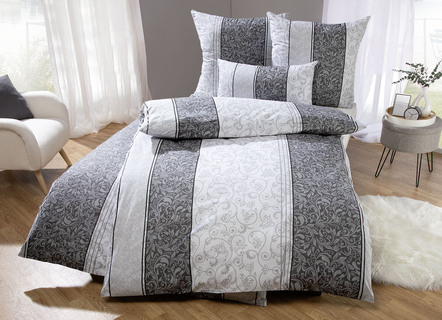 Bettwäschegarnituren - Bettwäsche-Garnitur in Renforcé-Qualität, in Größe 111 (40/80 cm + 135/200 cm) bis 412 (2x 80/80 cm + 2x 135/200 cm), in Farbe GRAU